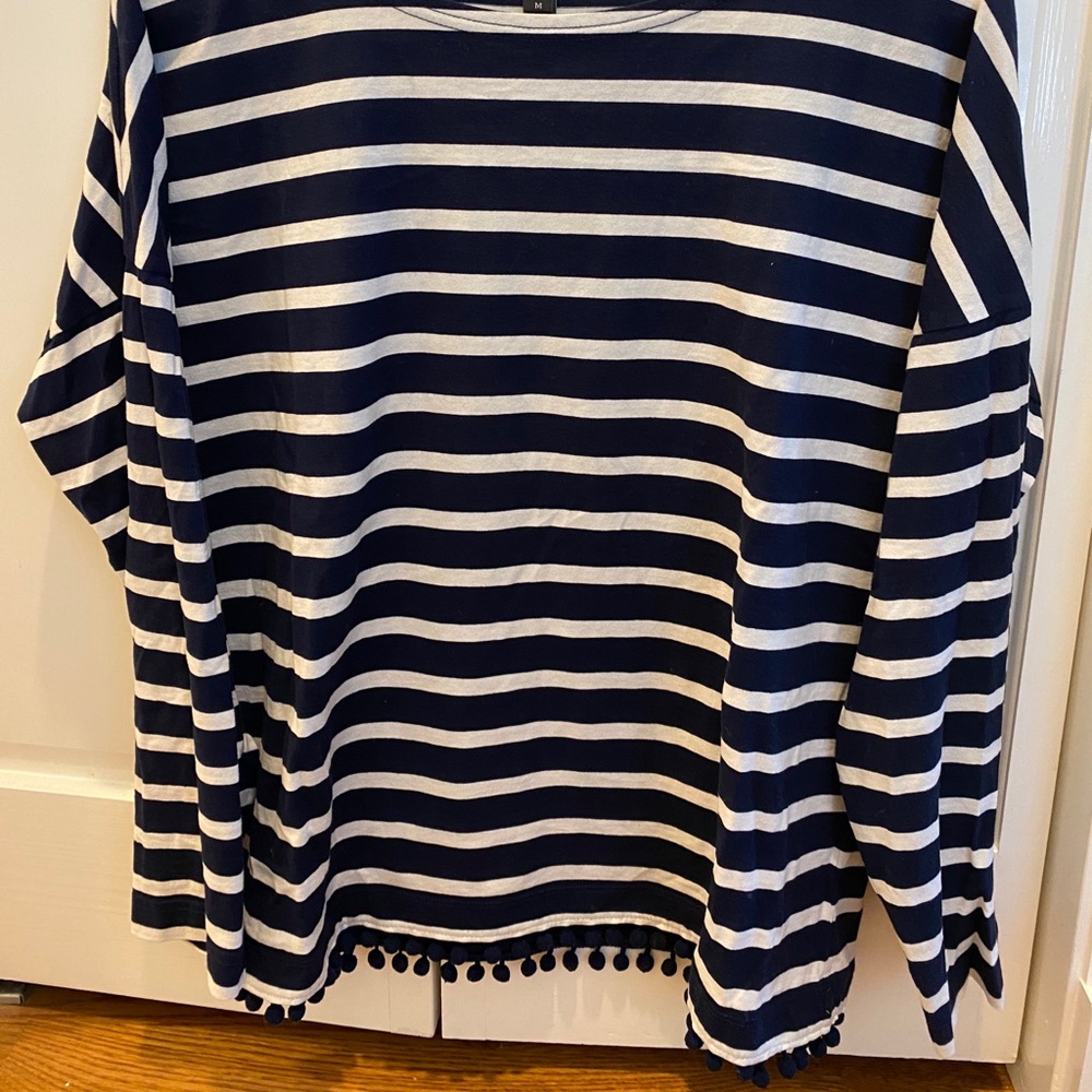 Blue and white stripe Pom Pom shirt